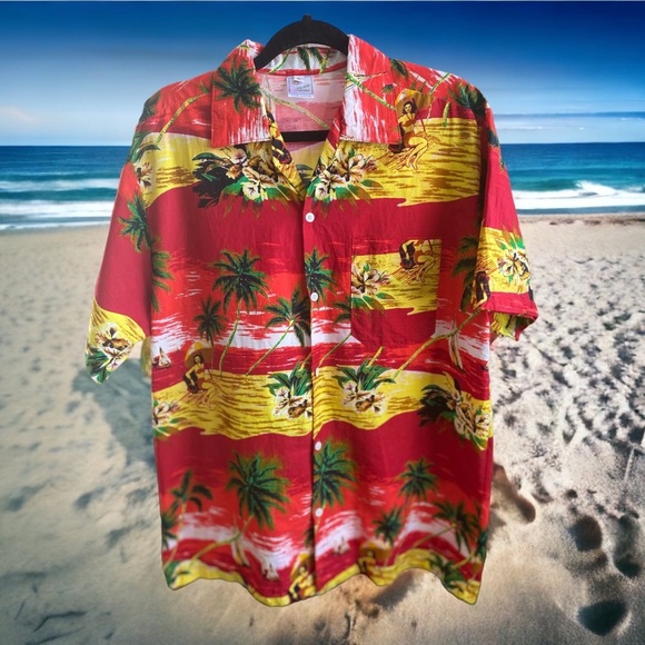 Men’s Island Button Down Tropical Shirt Dadcore Vacation Smartcore Island Wear - Picture 1 of 8